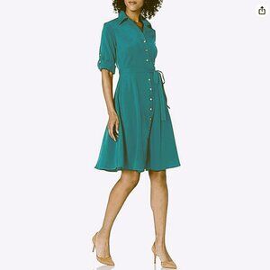 Button Front Pleated Shirt Casual Dress